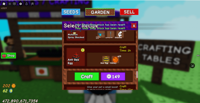 Image of crafting point for bee egg