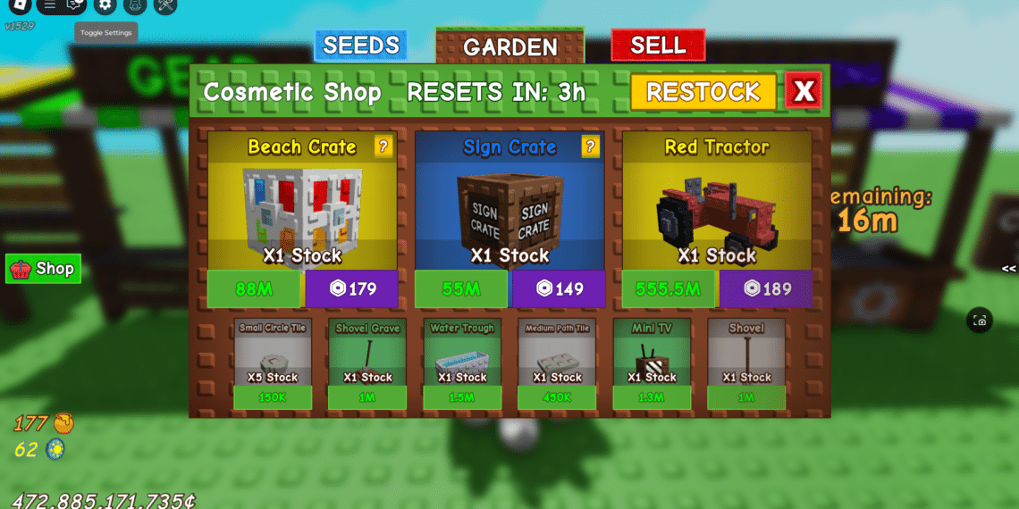 Image of cosmetics in roblox in grow a garden