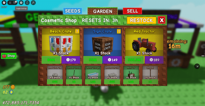 Image of cosmetics in roblox in grow a garden