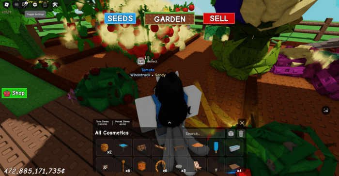 Image of roblox cosmetics in grow a garden