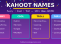 HDG - Kahoot names ideas chart with funny, cool, troll and classroom-appropriate name
