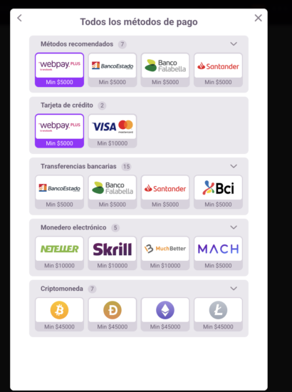 Métodos de pago de TonyBet Chile: Webpay y Khipu en pesos chilenos